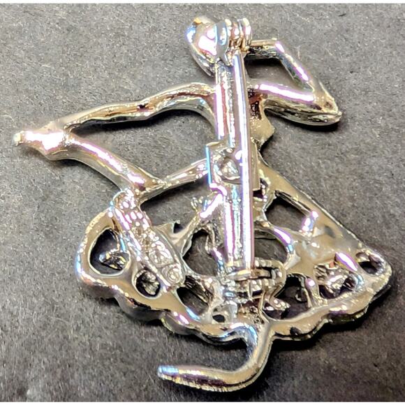 Vtg Ballerina Silvertone Pin Brooch 1.5" GERRY'S SIGNED Blue Rhinestones Dancer - Picture 2 of 7